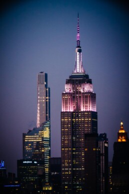 empire state building illuminated at blue hour new york fine art photography print